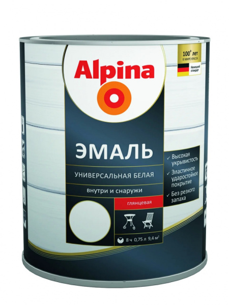 Эмаль алкидн. Alpina Эмаль универсальная белая шелковисто-матовая 0,75л (0,89г)  в Минске - изображение Изображение: эмаль алкидн. alpina эмаль универсальная белая шелковисто-матовая 0,75л (0,89г)  в Минске
