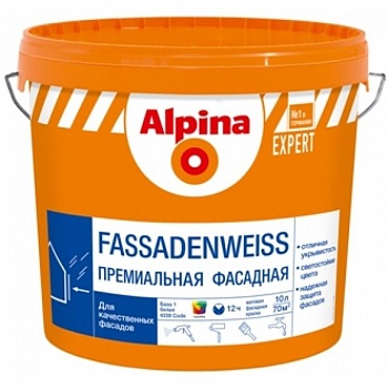 Краска ВД-АК Alpina EXPERT Fassadenweiss База3 (прозрачная) 9,4 л / 13,4 кг в Минске - картинка Картинка: краска вд-ак alpina expert fassadenweiss база3 (прозрачная) 9,4 л / 13,4 кг в Минске