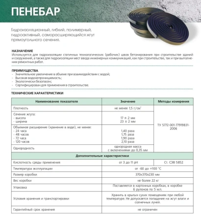 Изображение: гидроизоляционный жгут пенебар, (рул. 5м) в Минске
