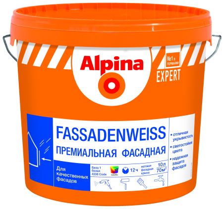 Краска ВД-АК Alpina EXPERT Fassadenweiss База3 (прозрачная) 9,4 л / 13,4 кг в Минске - изображение Изображение: краска вд-ак alpina expert fassadenweiss база3 (прозрачная) 9,4 л / 13,4 кг в Минске