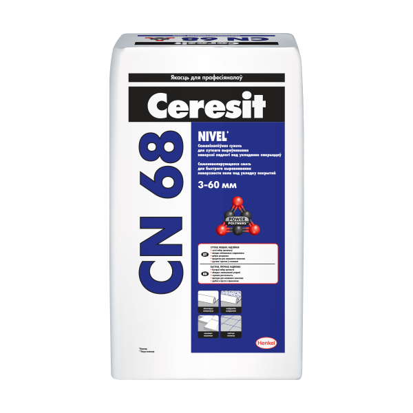 Изображение: смесь сухая самовыравнивающаяся растворная ceresit cn68 для стяжек (гипсоцементная)  (25кг) в #REGION_NAME_DECLINE_PP#