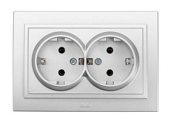 Розетка Zena 2-мест. с/з серебро т.м.EL-BI в Минске - картинка Картинка: розетка zena 2-мест. с/з серебро т.м.el-bi в Минске
