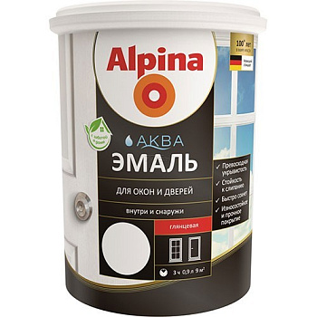Эмаль акриловая водно-дисперсионная Alpina Аква для окон и дверей глянцевая 0,9 л/1,10 кг в Минске - картинка Картинка: эмаль акриловая водно-дисперсионная alpina аква для окон и дверей глянцевая 0,9 л/1,10 кг в Минске
