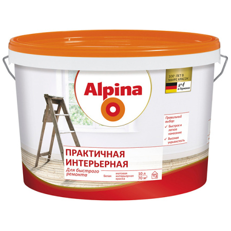 Краска ВД-АК Alpina Практичная интерьерная (белая) 10 л / 16,4 кг в Минске - изображение Изображение: краска вд-ак alpina практичная интерьерная (белая) 10 л / 16,4 кг в Минске
