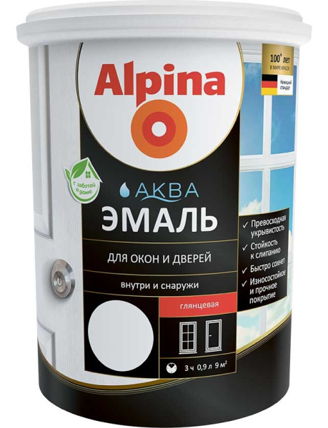 Эмаль акриловая водно-дисперсионная Alpina Аква для окон и дверей глянцевая 2,5 л/3,05 кг в Минске - изображение Изображение: эмаль акриловая водно-дисперсионная alpina аква для окон и дверей глянцевая 2,5 л/3,05 кг в Минске